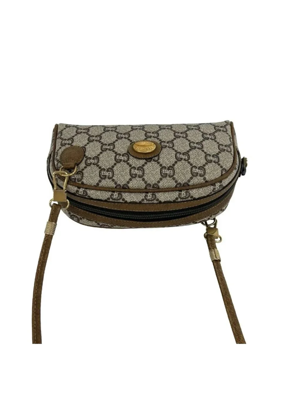 Gucci Vintage Plus Logo Pattern Leather Mini Shoulder Bag Pochette Brown